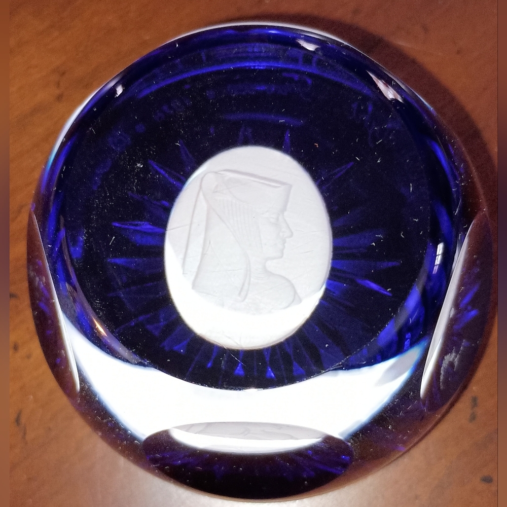 Vintage Sister Berta Hummel Cobalt Blue and White Glass Paperweight Paperweight